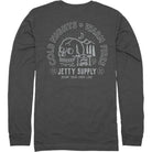 Dark gray long-sleeve Jetty t-shirt with custom Jetty graphic
