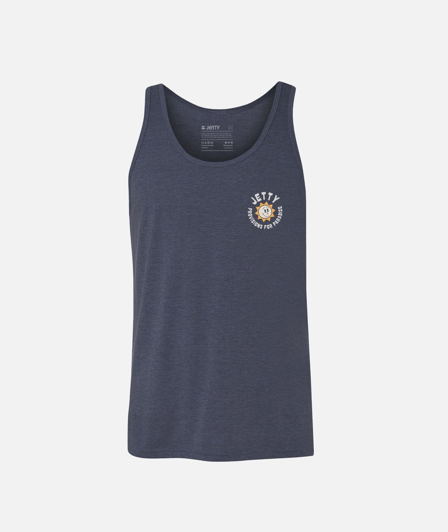 Jetty's men's tank top with custom front graphic.