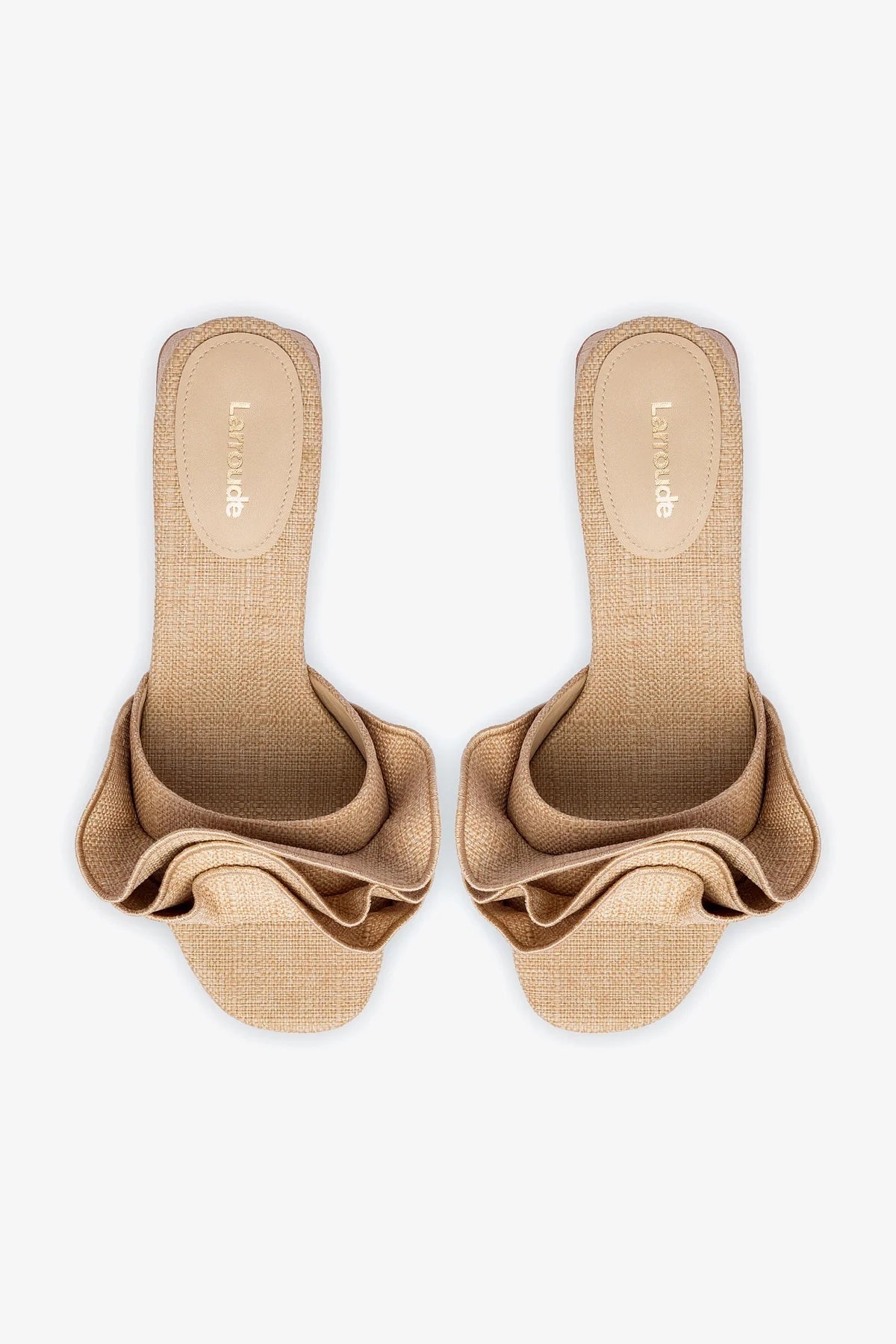 Larroude Larroudé Brigitte Ruffle Mule in Beige Raffia Endless Waves