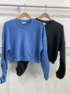 LNA Latigo V Neck Sweatshirt  hanging up in Smokey Blue