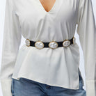 Lele Sadoughi Jet Oval Pearl Leather Belt - Endless Waves