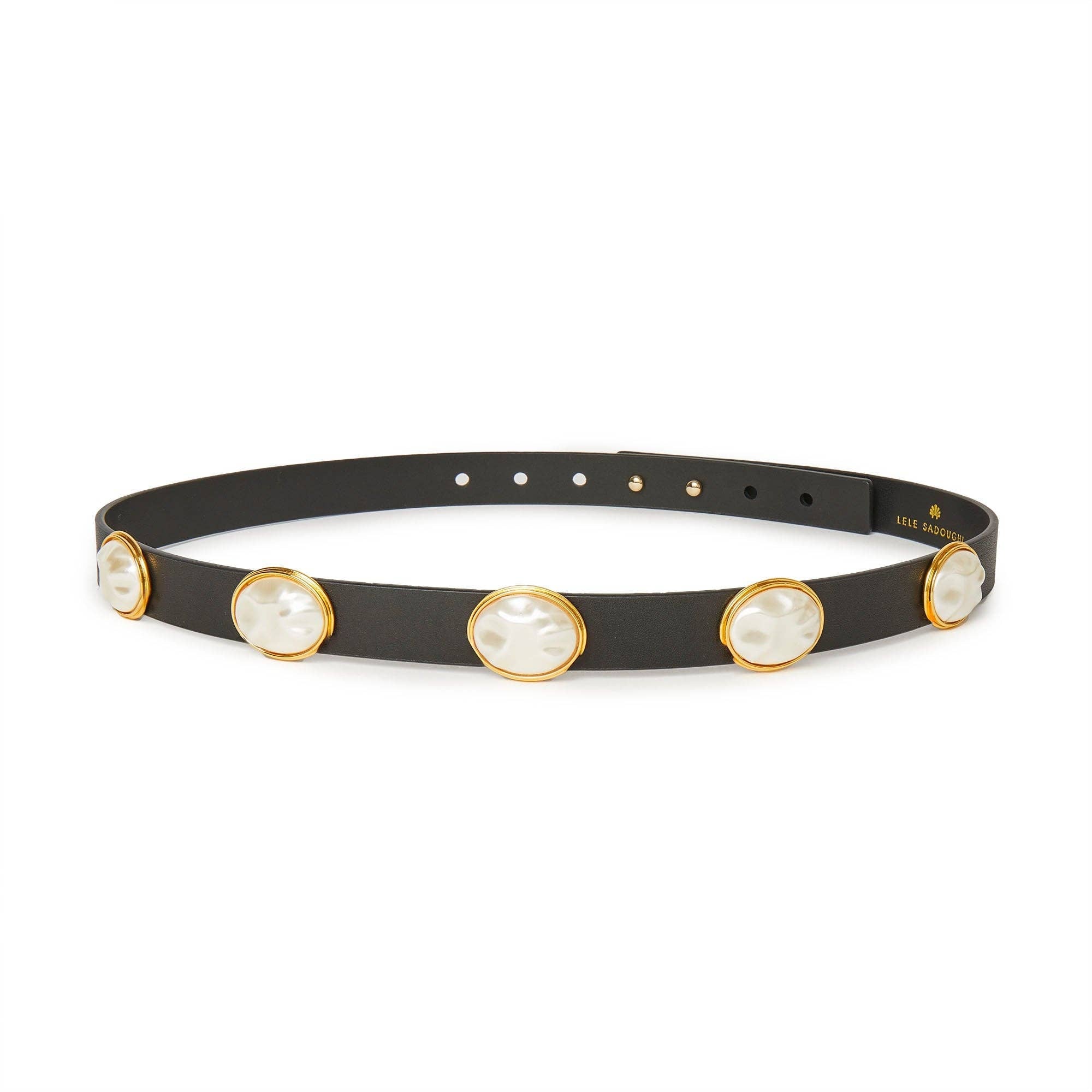 Lele Sadoughi Jet Oval Pearl Leather Belt Endless Waves