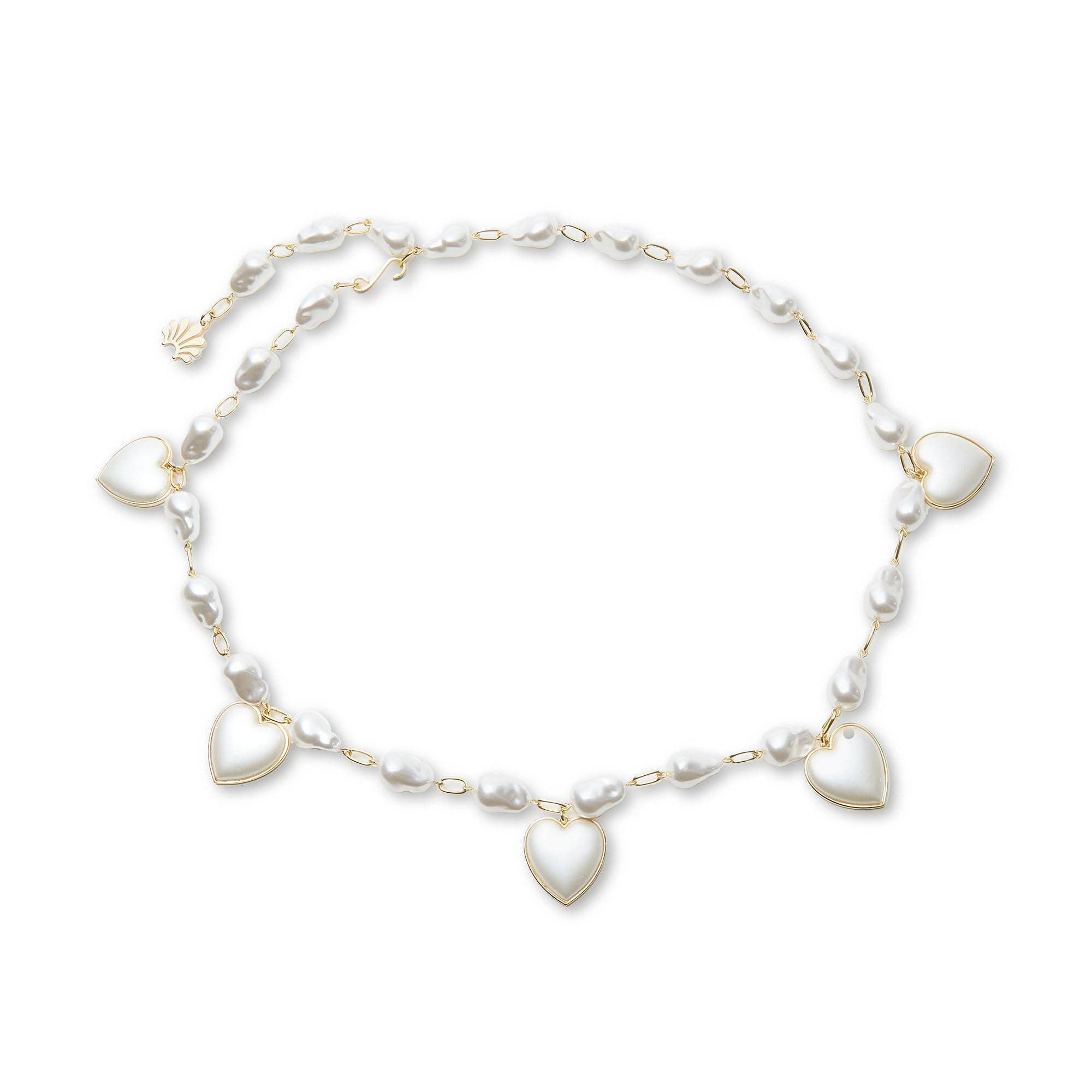 Lele Sadoughi Mother of Pearl Heart Charm Chain Belt - Endless Waves