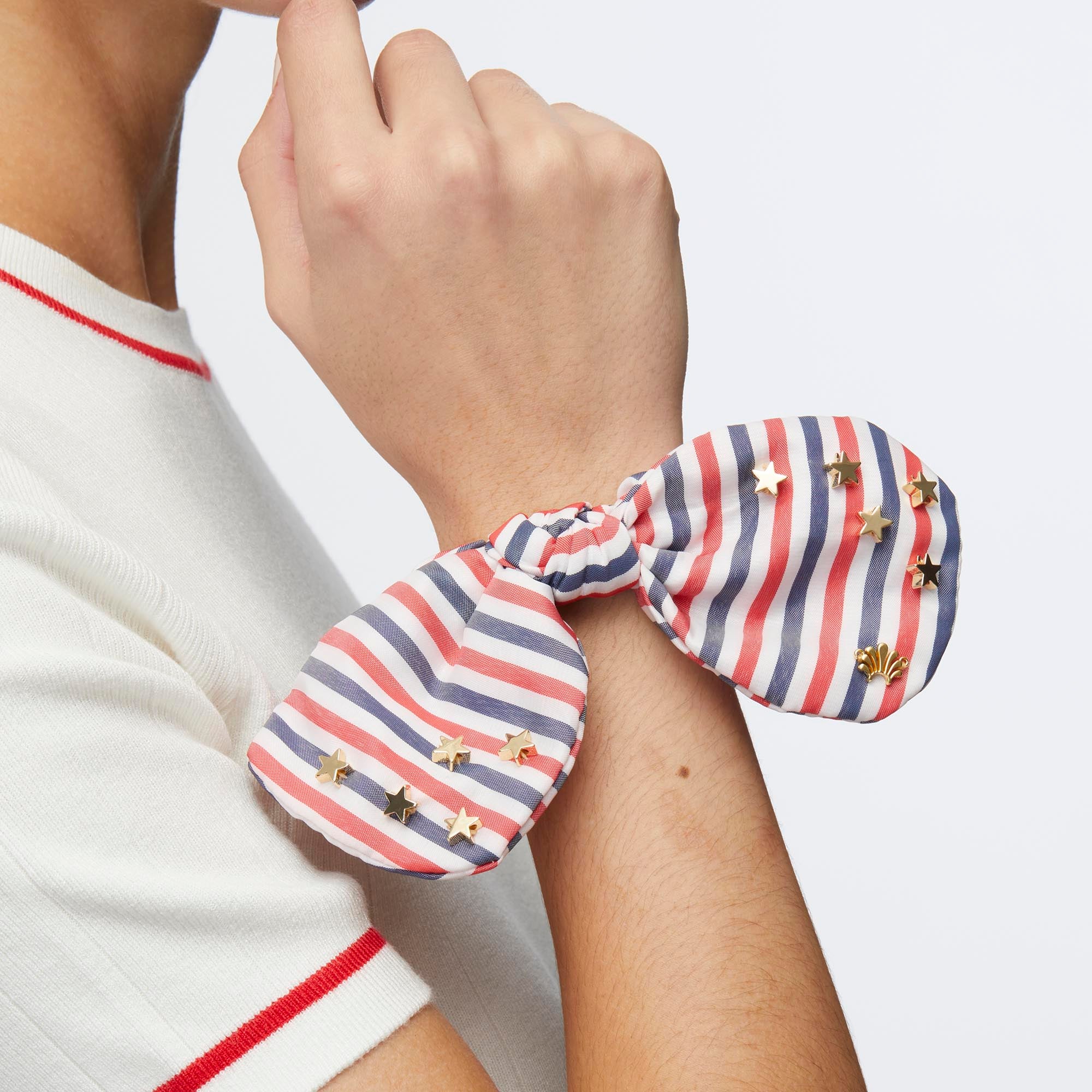 Lele Sadoughi Lele Sadoughi Penny Patriotic Embellished Bow Scrunchie Endless Waves