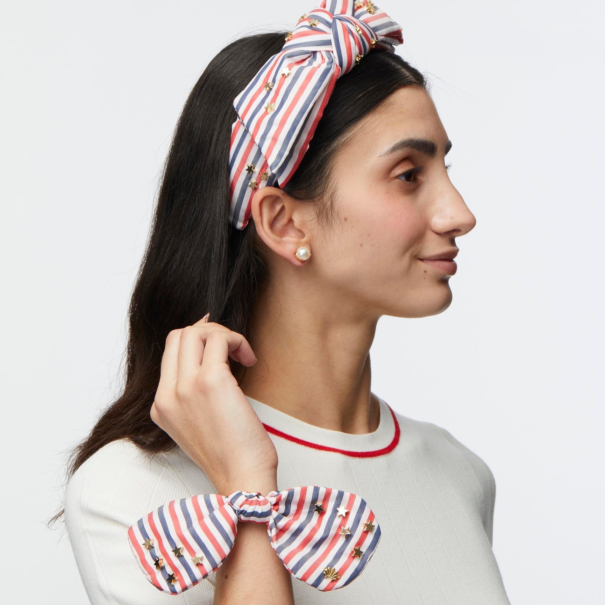 Lele Sadoughi Lele Sadoughi Penny Patriotic Embellished Bow Scrunchie Endless Waves