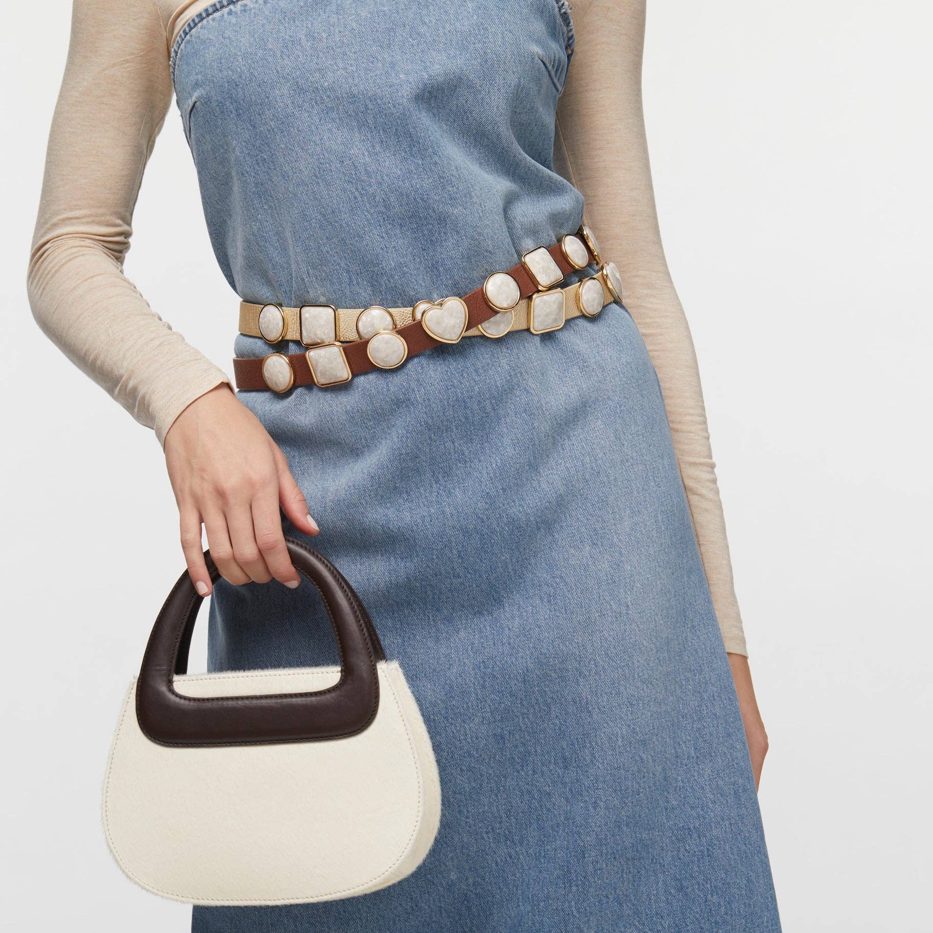 Lele Sadoughi Walnut Pearl Leather Belt - Endless Waves