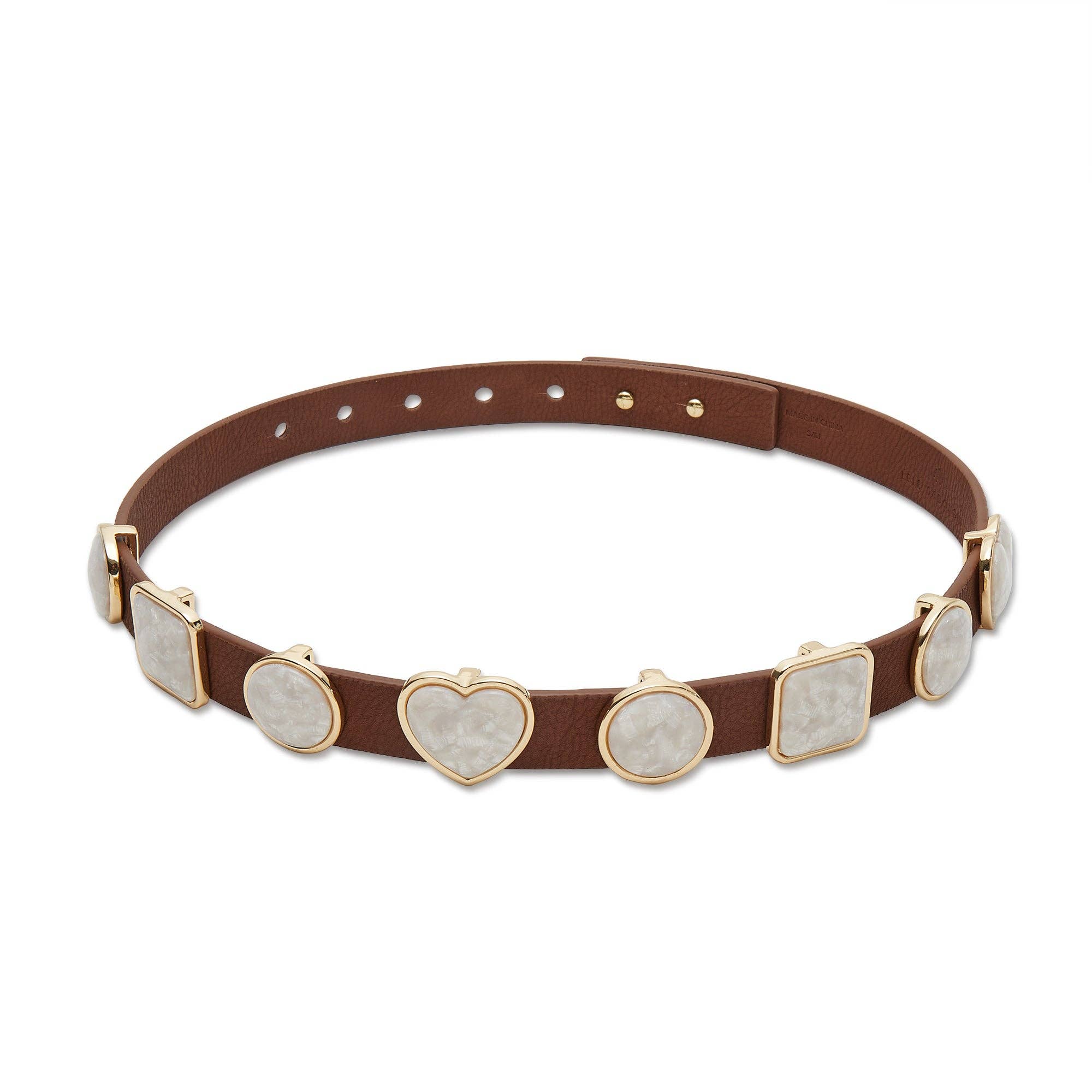 Lele Sadoughi Lele Sadoughi Walnut Pearl Leather Belt Endless Waves