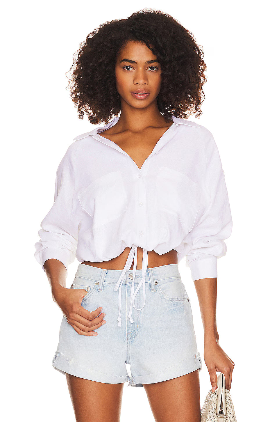 LNA White Alpine Drawstring Button Up - Endless Waves Boutique