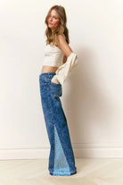 LoveShackFancy Ambrina Bow Print Wide Leg Jeans - Endless Waves