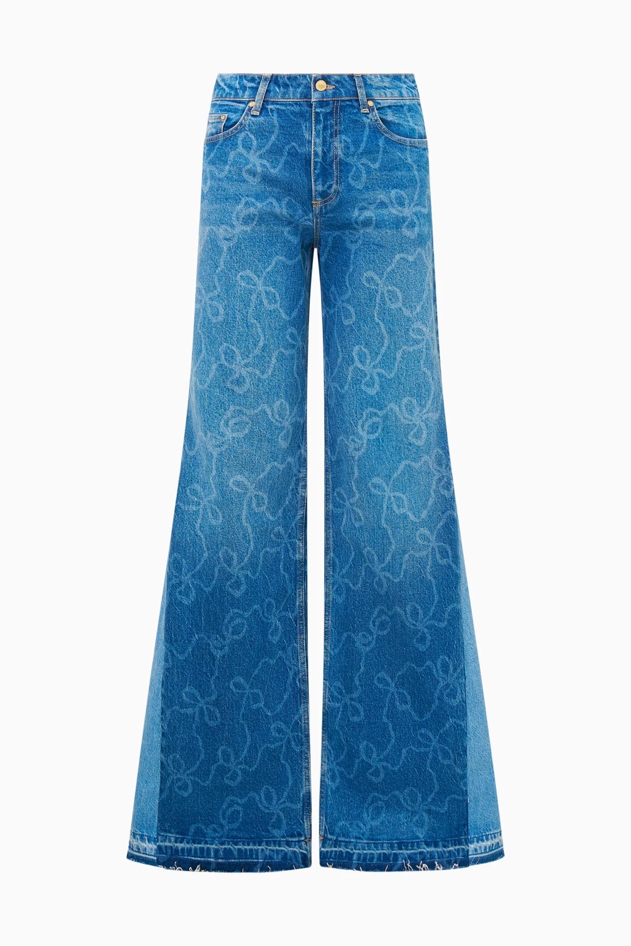 LoveShackFancy Ambrina Bow Print Wide Leg Jeans - Endless Waves