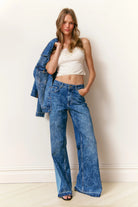 LoveShackFancy Ambrina Bow Print Wide Leg Jeans - Endless Waves