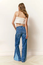 LoveShackFancy Ambrina Bow Print Wide Leg Jeans - Endless Waves