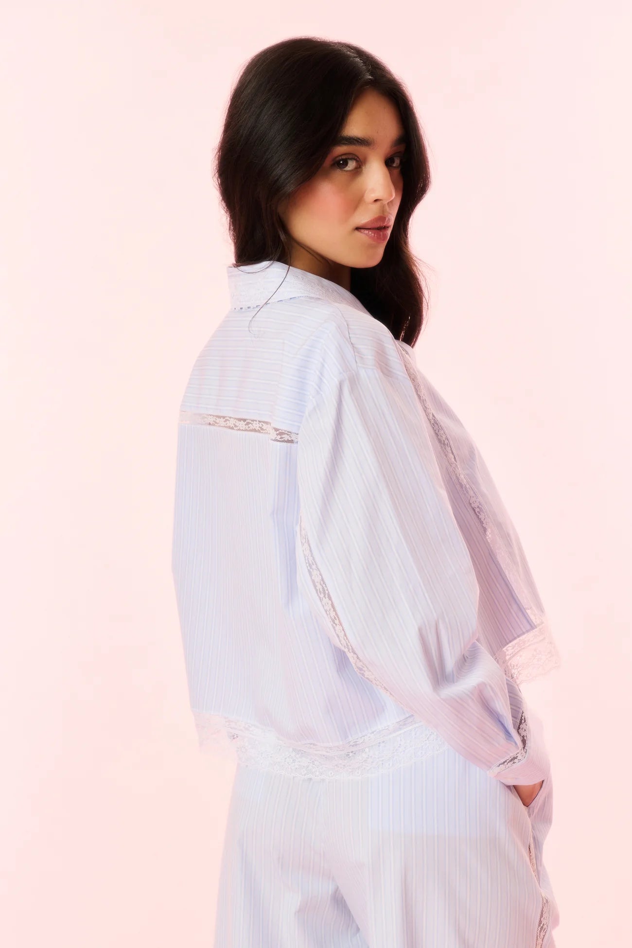 LoveShackFancy LoveShackFancy Delano Cotton Pinstripe Shirt Endless Waves