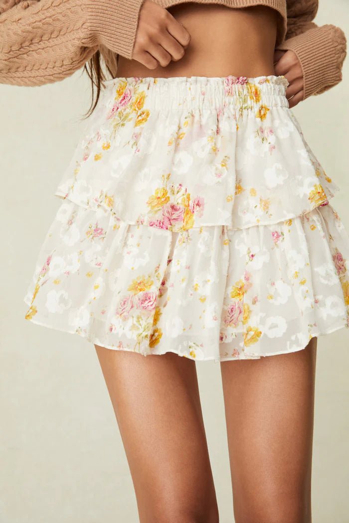 LoveShackFancy LoveShackFancy Ruffle Mini Skirt in Lemon Pie Endless Waves