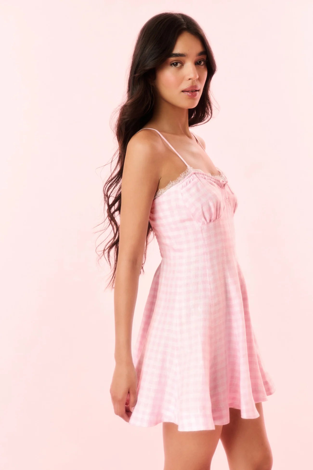 LoveShackFancy LoveShackFancy Shai Linen Gingham Mini Dress Endless Waves