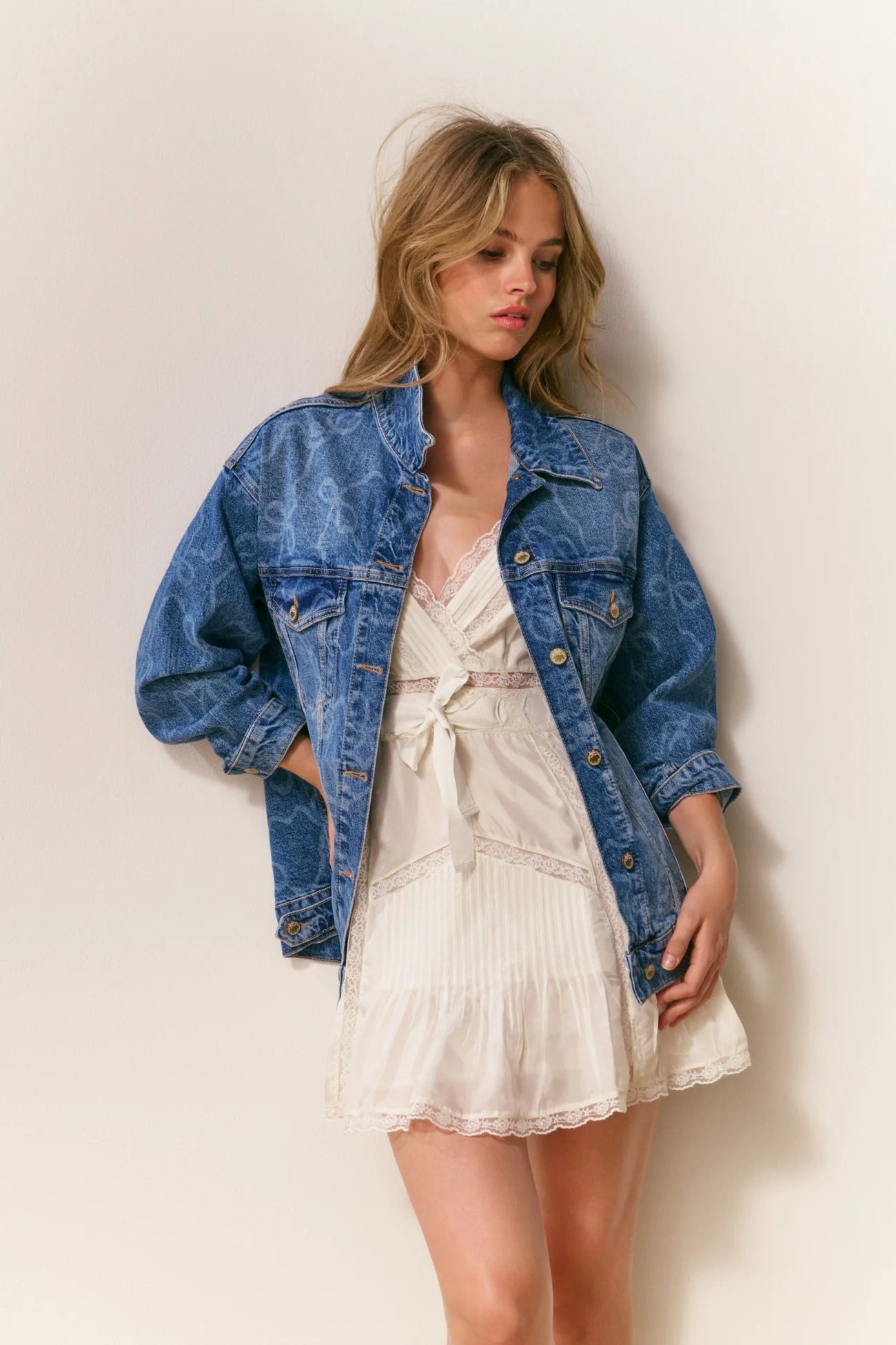 LoveShackFancy LoveShackFancy Valette Bow Denim Jacket Endless Waves