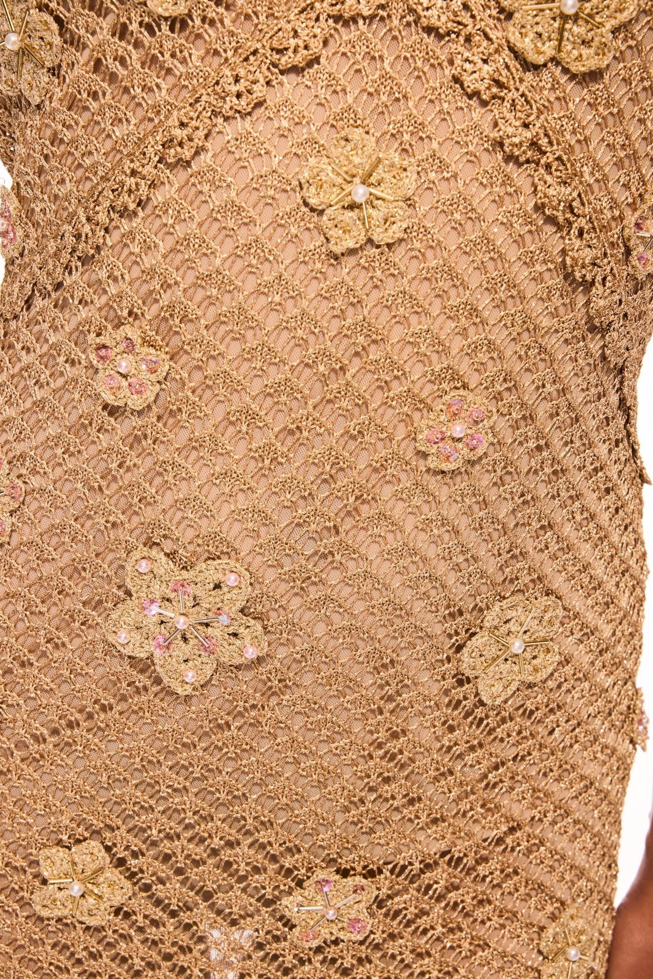 LoveShackFancy Vreya Metallic Crochet Halter Dress - Endless Waves