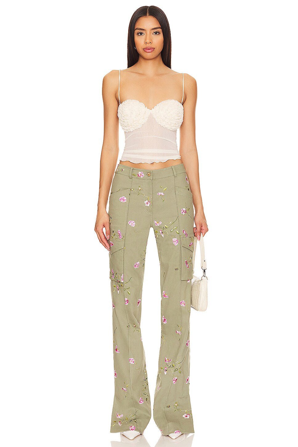 LoveShackFancy LoveShackFancy Atworth Embroidered Cargo Pant Endless Waves