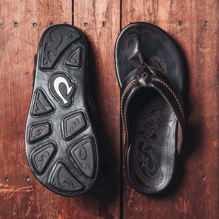 OluKai OluKai Mea Ola Men’s Leather Flip Flops Endless Waves
