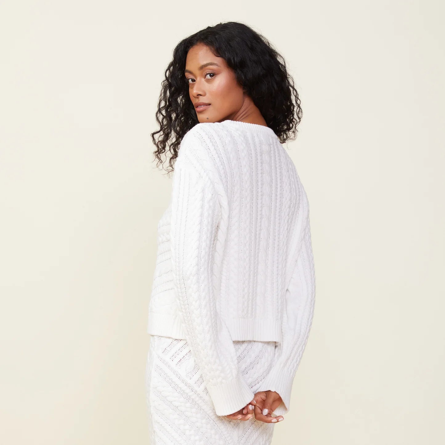 Merino Wool Cable Knit Sweater - Endless Waves