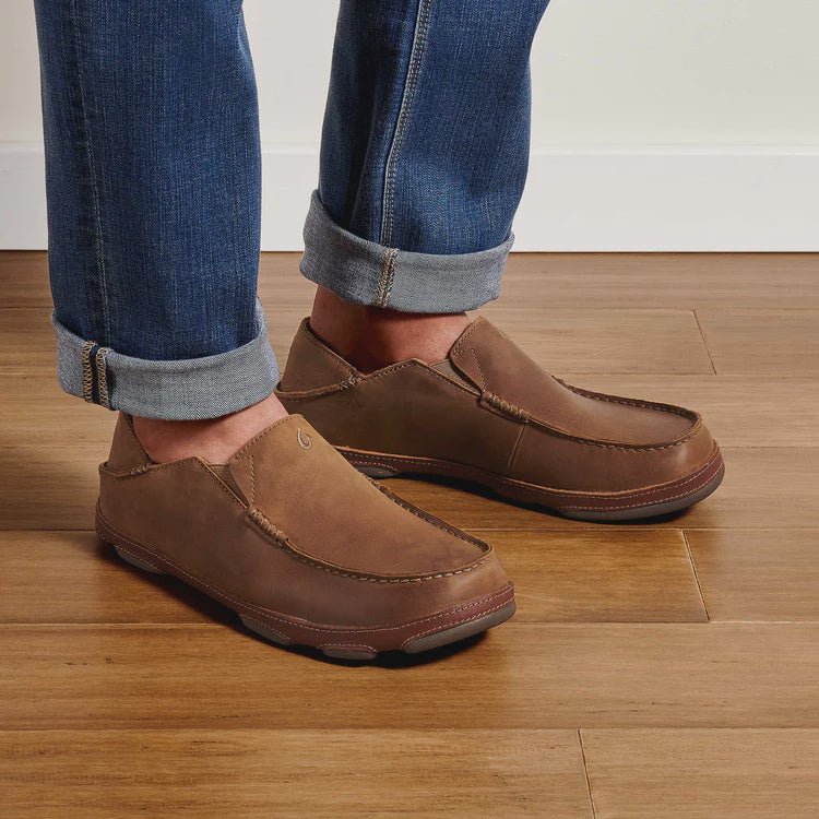 OluKai Moloa Men's Leather Slip - Ons Endless Waves