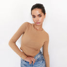 Monrow Baby Thermal Cropped Long Sleeve in Latte - Front View - Endless Waves