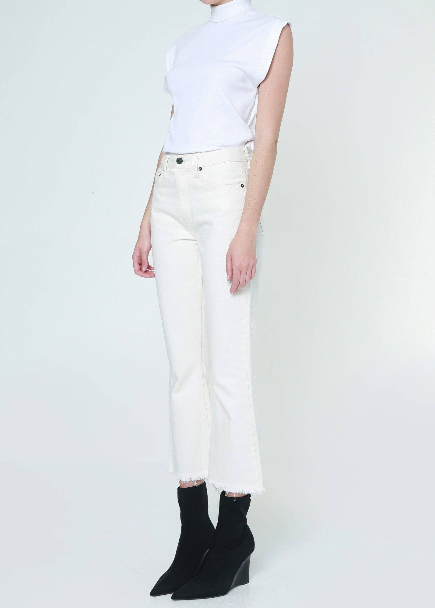 Noend Denim Farrah Mid Rise Cropped Kick Flare