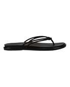 A single black flat thong sandal with multiple thin straps and a knotted detail, shown in profile against a plain white background.