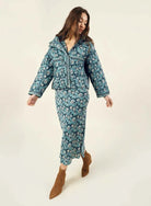 Woman wearing the Omika Karima Jacket in Margo Brook Available at Endless Waves Boutique in Asbury Park, NJ