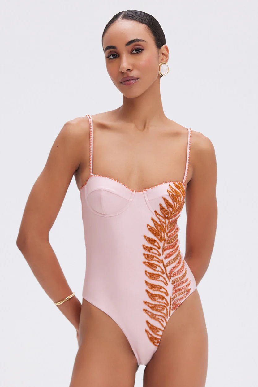 PatBO Lagoa Lycra Beaded One-Piece Swimsuit - Endless Waves