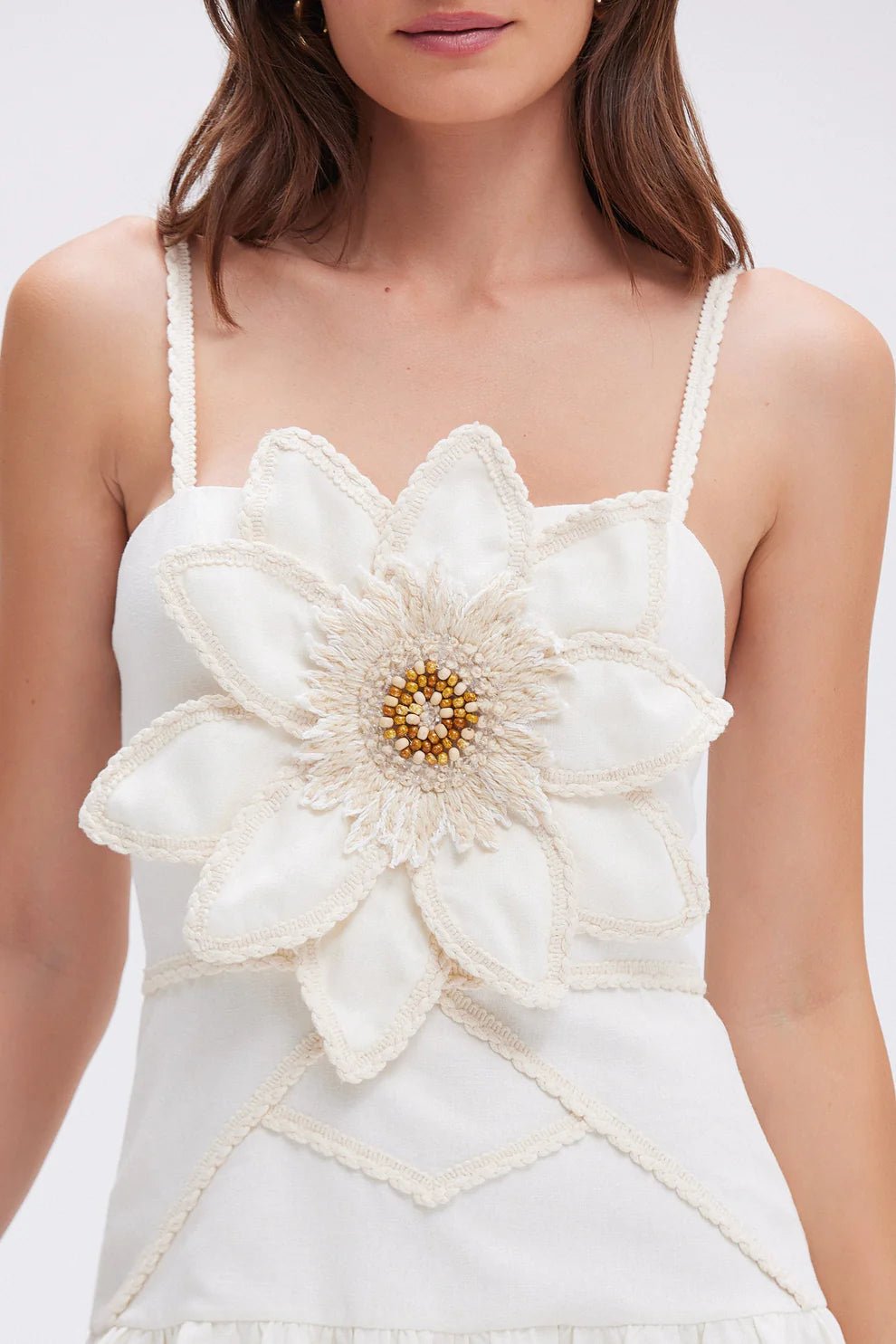 PatBO Tropic Linen Flower Mini Dress - Endless Waves