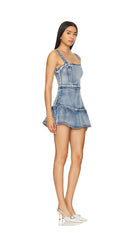 Piper Skort Romper in Denim - Endless Waves