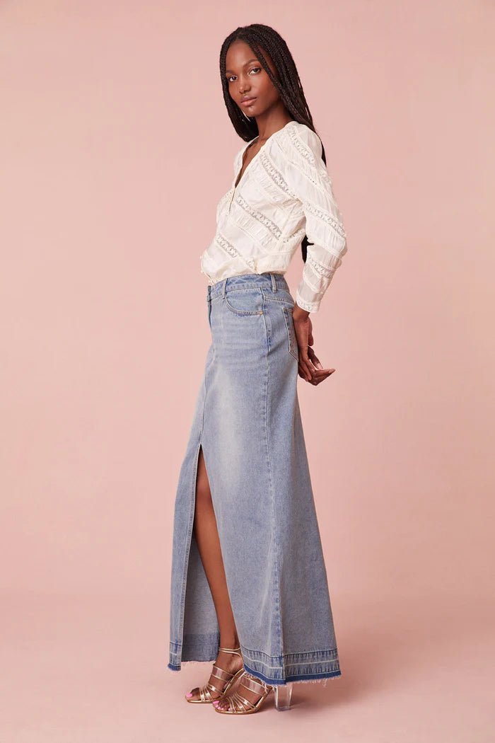 LoveShackFancy LoveShackFancy Risia Denim Maxi Skirt Endless Waves
