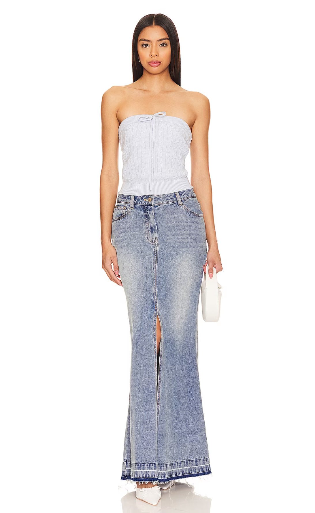 LoveShackFancy LoveShackFancy Risia Denim Maxi Skirt Endless Waves