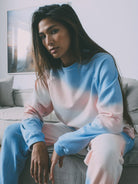 Electric & Rose Ronan Sweatshirt and Vendimia Jogger in Whisper Lapis tie-dye fleece—oversized California lounge set.