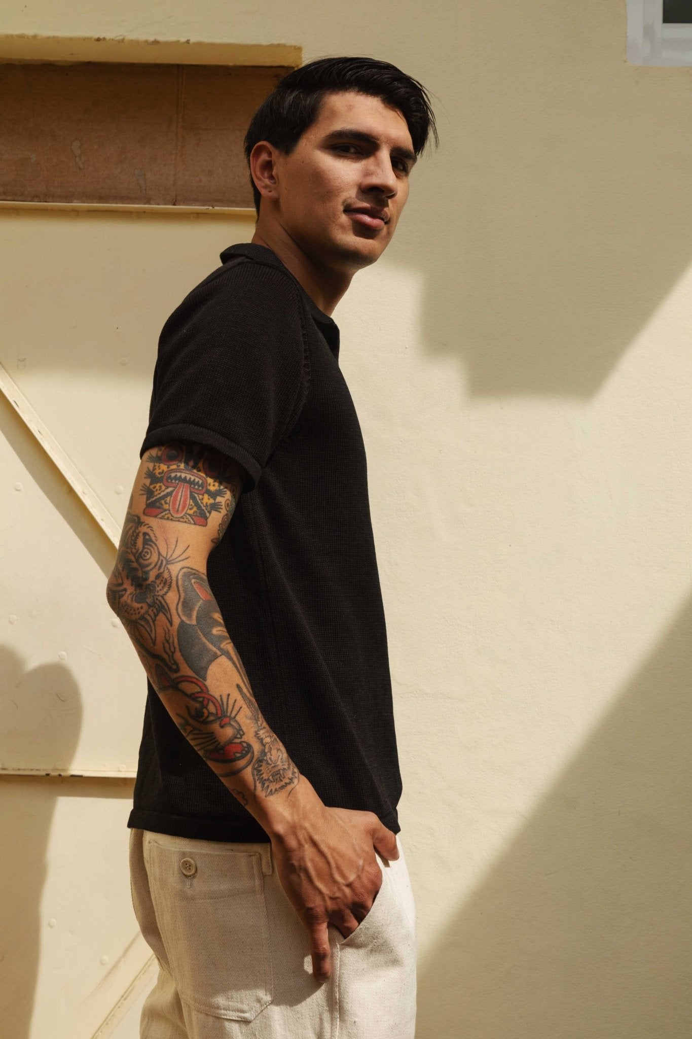 Umber and Ochre Manbir Johnny Collar Knit Polo