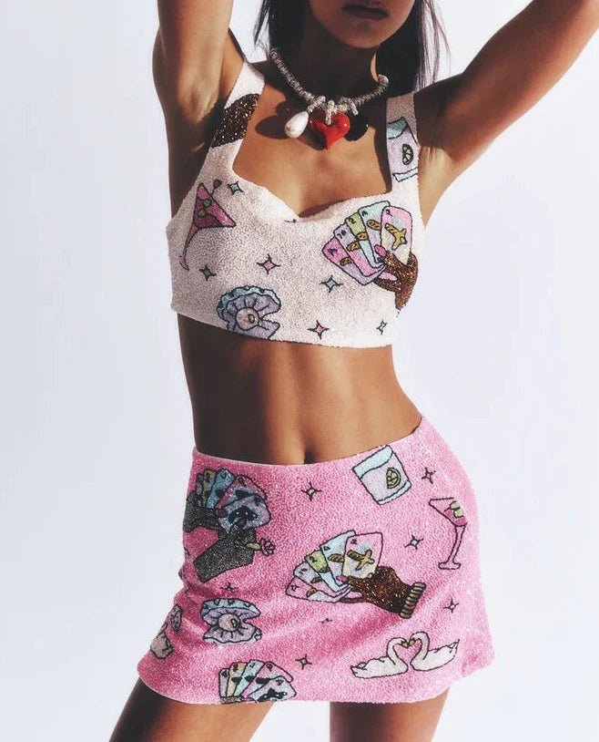 Oceanus Oceanus Vegas Beaded Pink Party Top Endless Waves