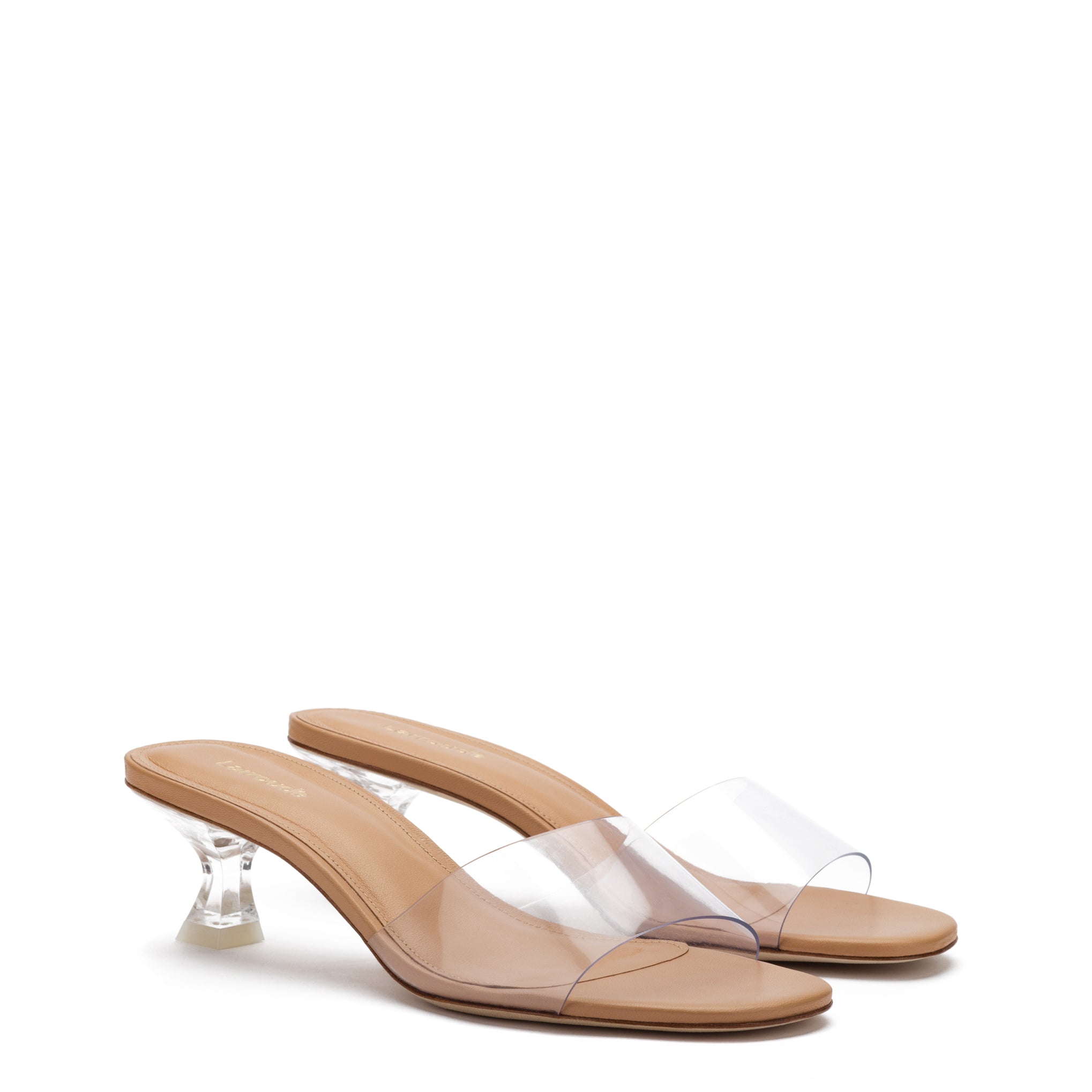 Vivi Lucite Mule In Tan Leather and Vinyl - Endless Waves