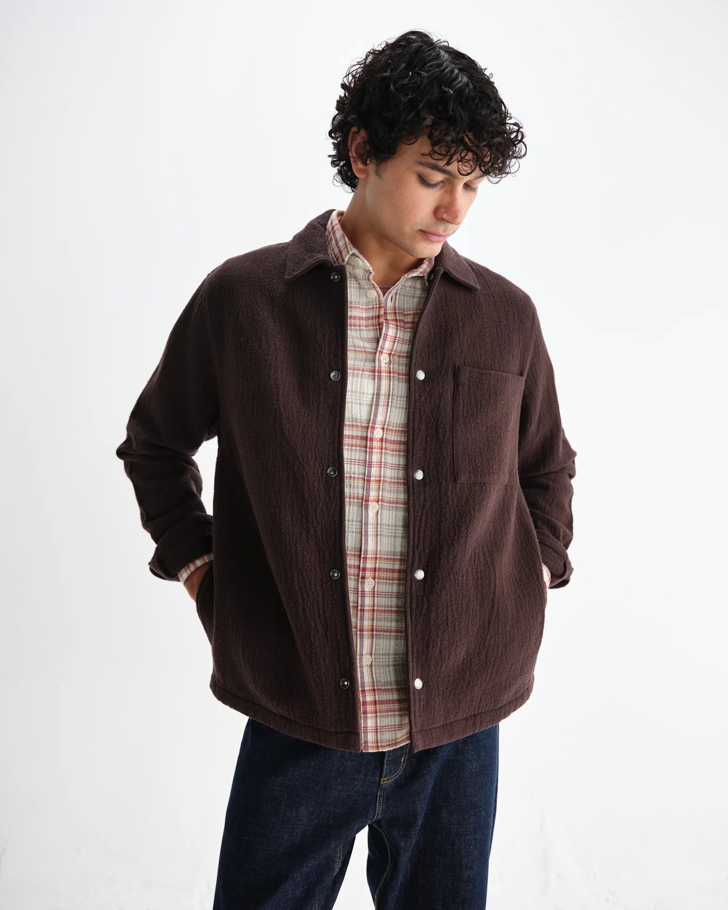 Wax London Romer Heavy Crinkle Cotton Overshirt - Endless Waves