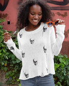 Wooden Ships Skull Printed Distressed Crew - Pure Snow/ Black