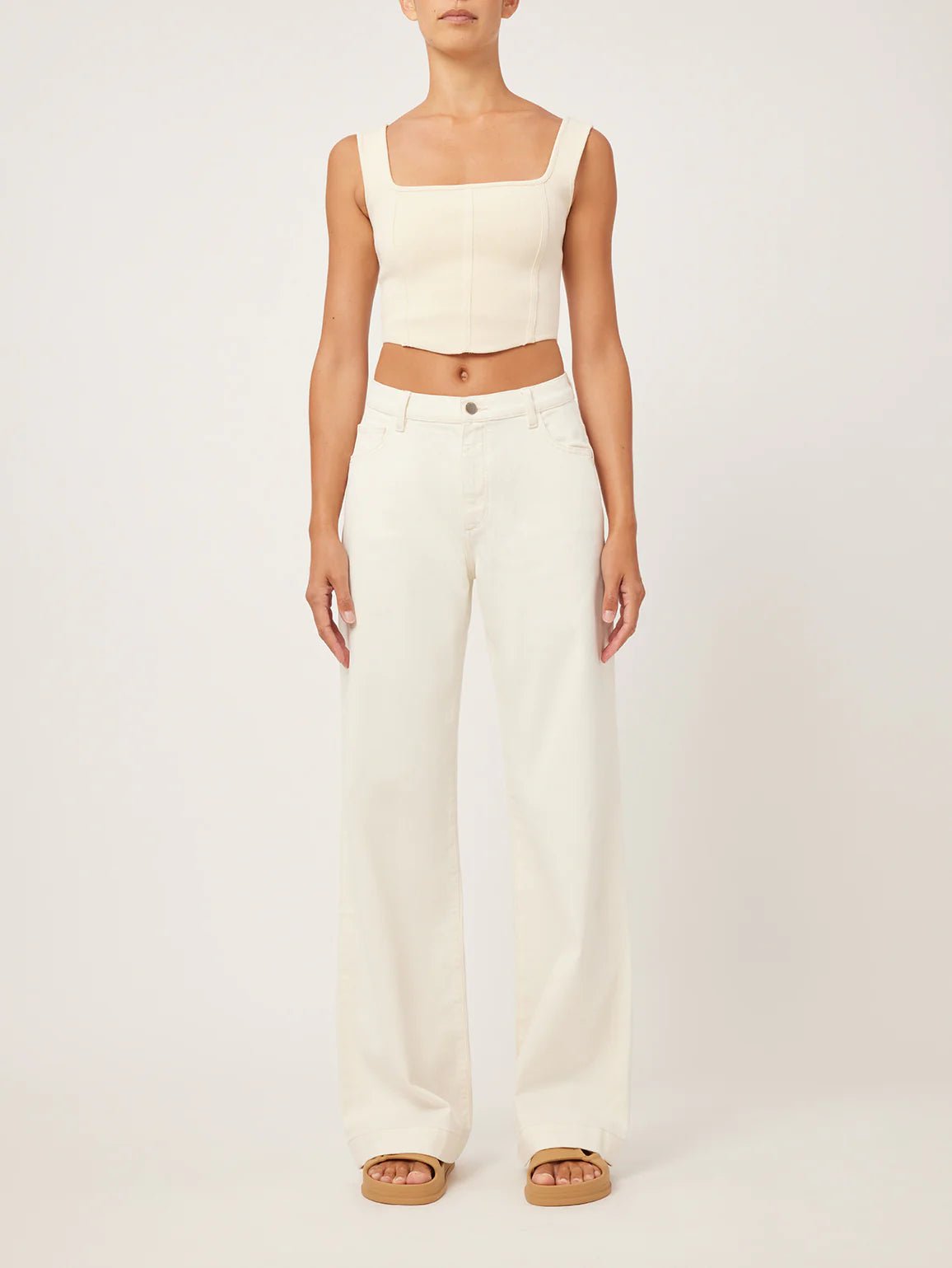 【U LAN】Vintage Damage White Wide Pants Wide-leg shiny effect pants | Genny